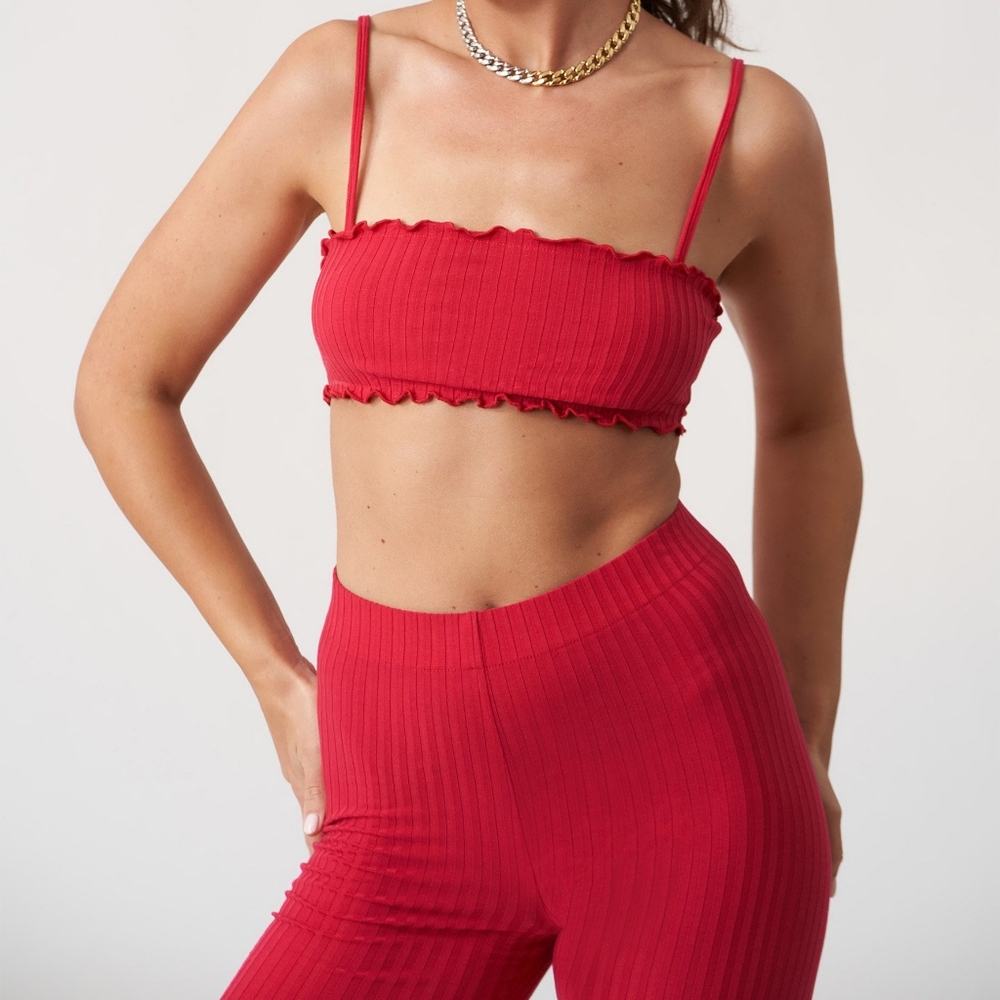 Tropic of C Ruffle Bra Top and Biker Shorts Set